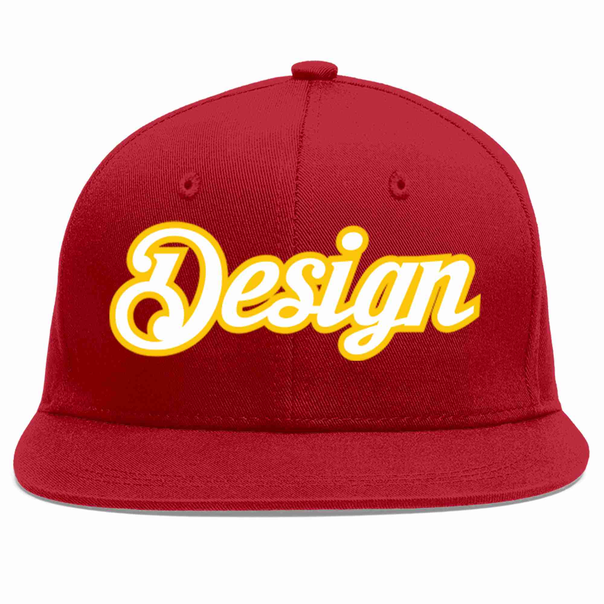 Custom Red White-Gold Flat Eaves Sport Baseball Cap Design for Men/Women/Youth