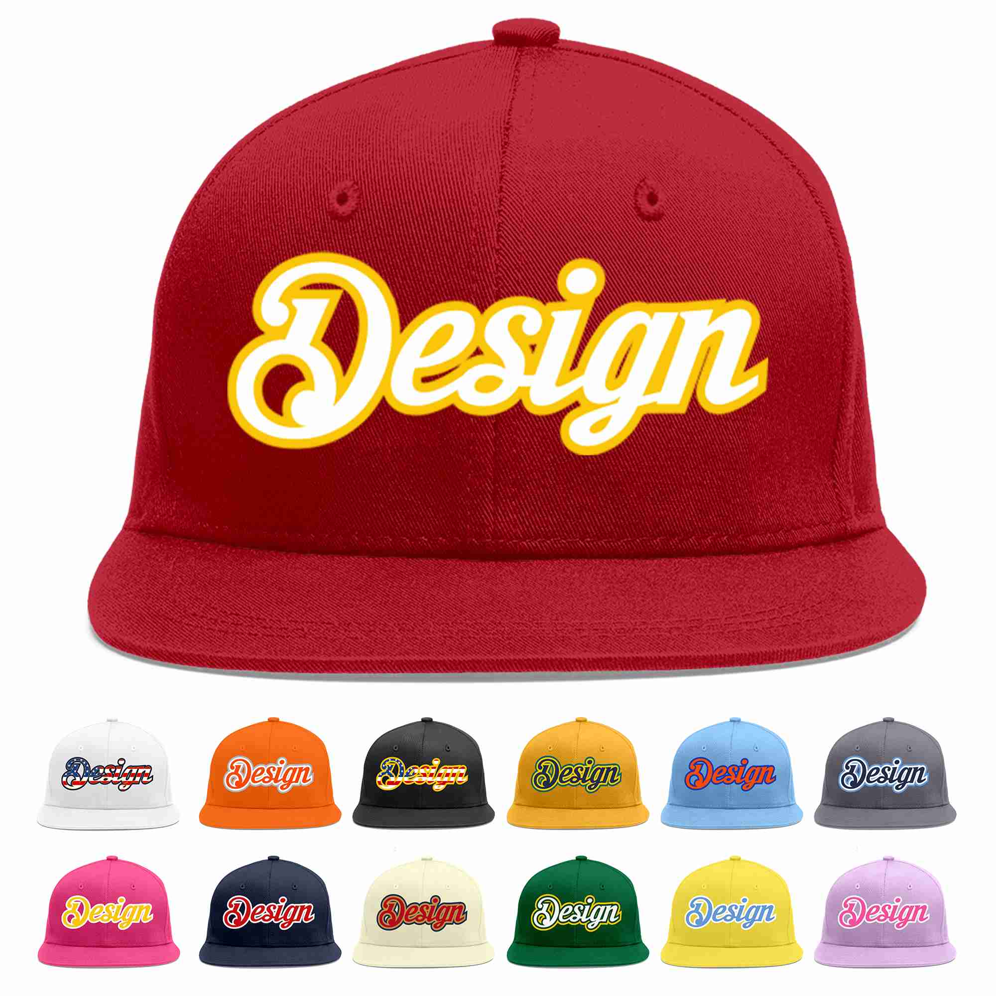 Custom Red White-Gold Flat Eaves Sport Baseball Cap Design for Men/Women/Youth