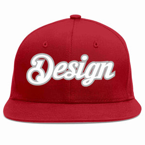 Conception personnalisée de casquette de baseball de sport à avant-toit plat rouge blanc-gris pour hommes/femmes/jeunes