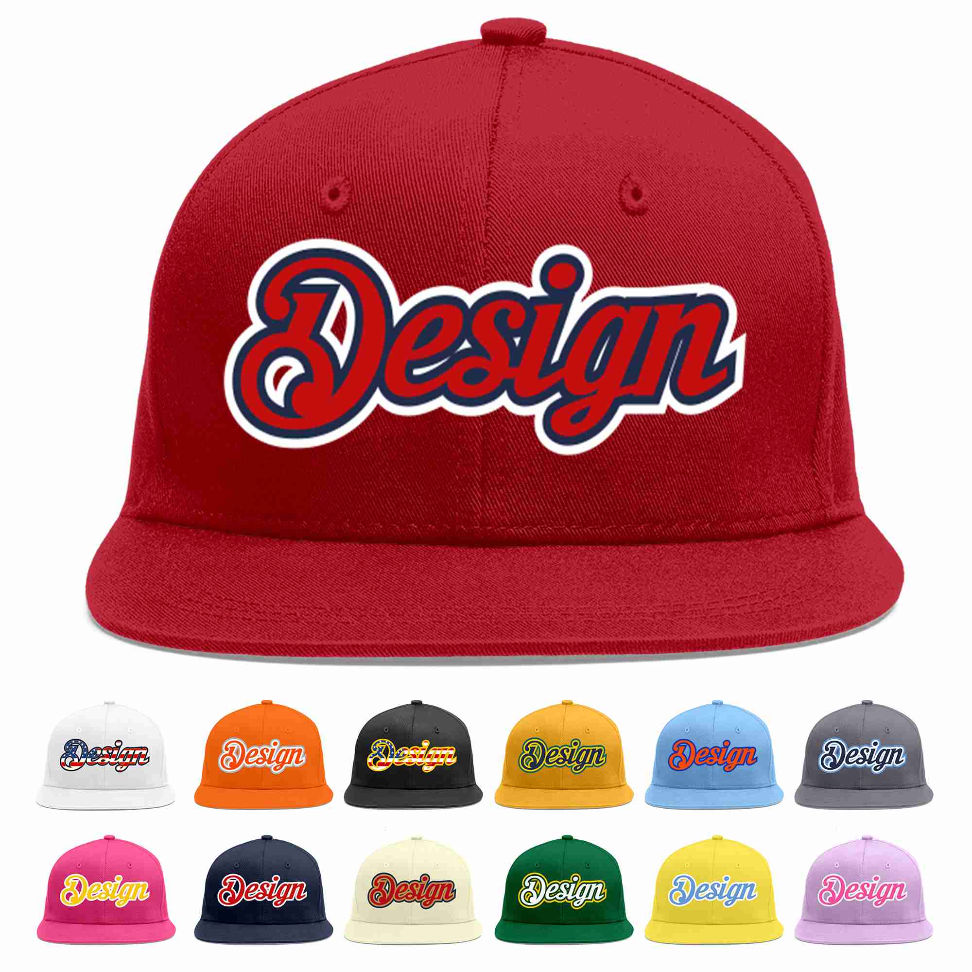 Custom Red Red-Navy Flat Eaves Sport Baseball Cap Design for Men/Women/Youth