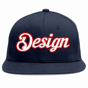 Custom Navy White-Red Flat Eaves Sport Baseball Cap Design for Men/Women/Youth