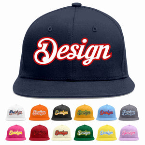 Custom Navy White-Red Flat Eaves Sport Baseball Cap Design for Men/Women/Youth