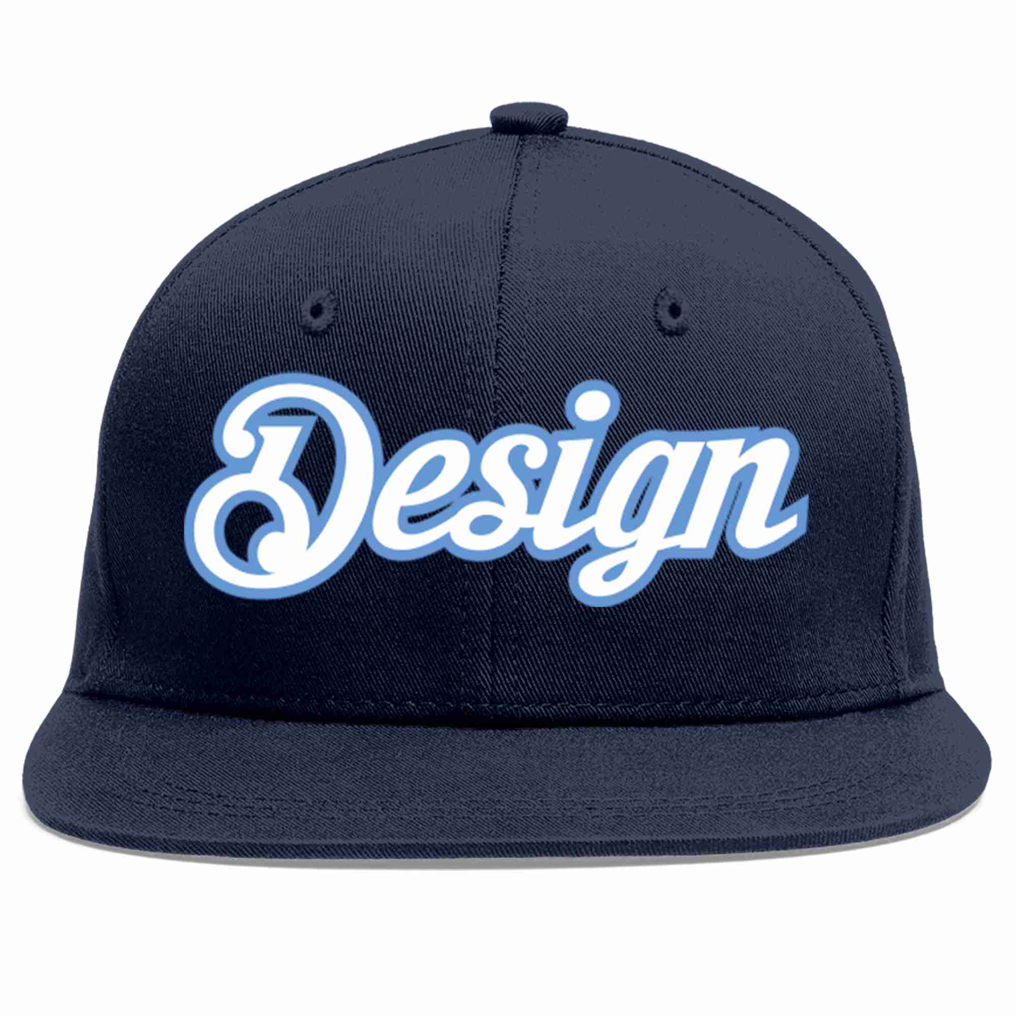 Conception personnalisée de casquette de baseball de sport à avant-toit plat bleu marine blanc-bleu clair pour hommes/femmes/jeunes