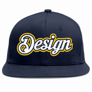 Custom Navy White-Navy Flat Eaves Sport Baseball Cap Design for Men/Women/Youth