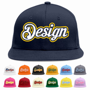 Custom Navy White-Navy Flat Eaves Sport Baseball Cap Design for Men/Women/Youth