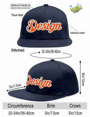 Custom Navy Orange-White Flat Eaves Sport Baseball Cap Design for Men/Women/Youth