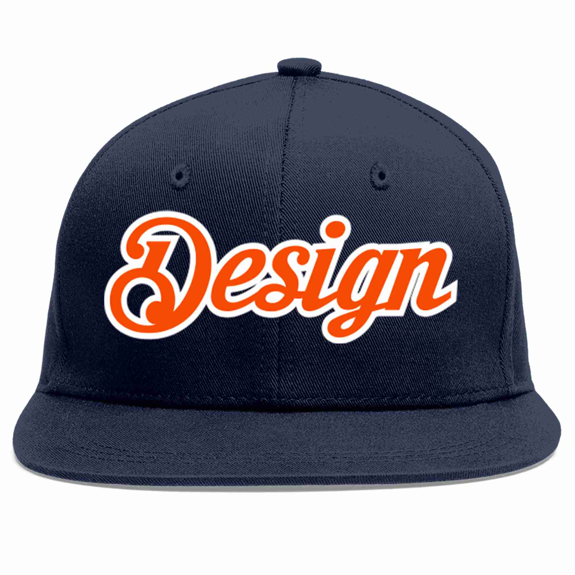 Custom Navy Orange-White Flat Eaves Sport Baseball Cap Design for Men/Women/Youth