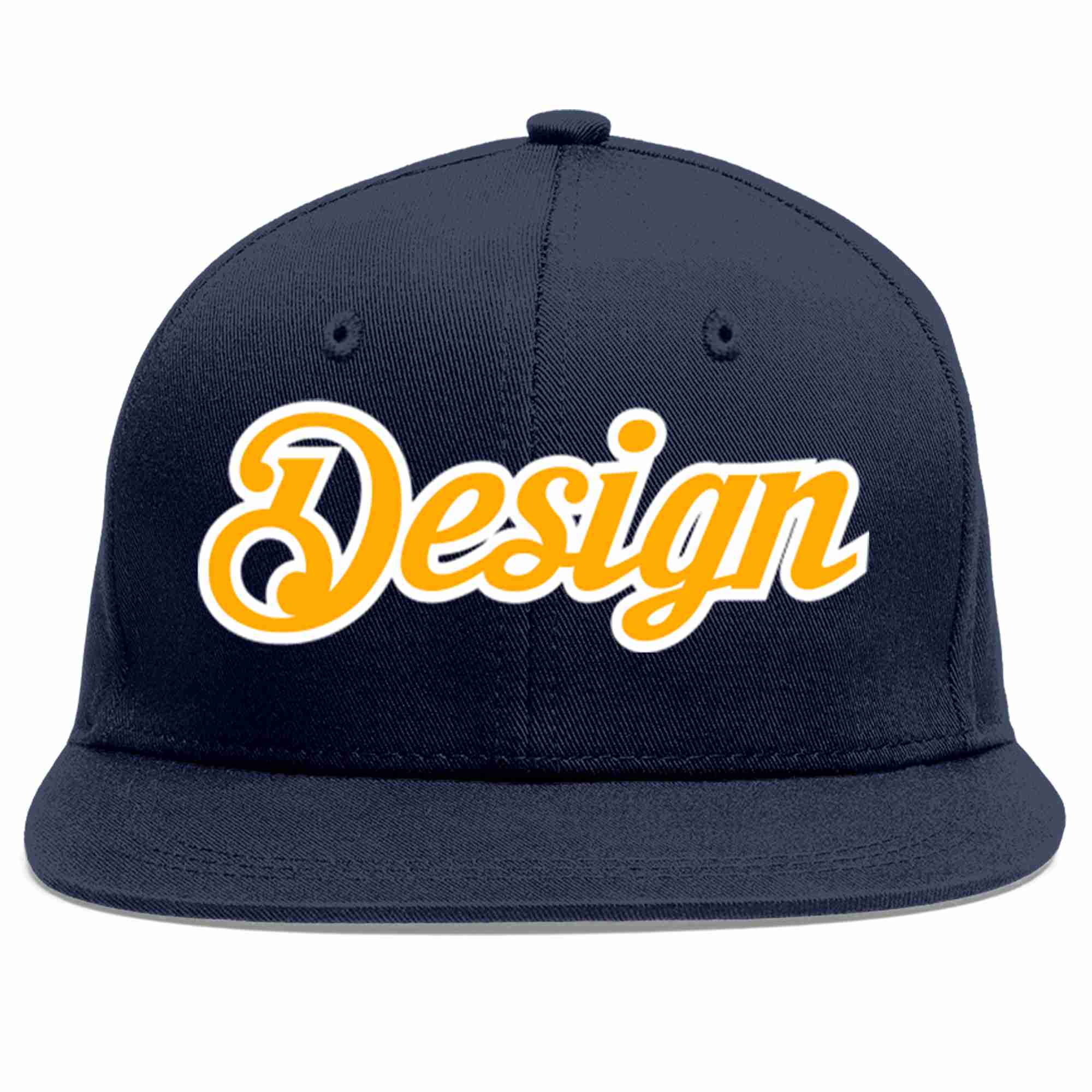 Conception personnalisée de casquette de baseball de sport à avant-toit plat jaune-blanc marine pour hommes/femmes/jeunes