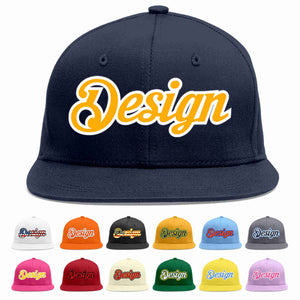 Conception personnalisée de casquette de baseball de sport à avant-toit plat jaune-blanc marine pour hommes/femmes/jeunes