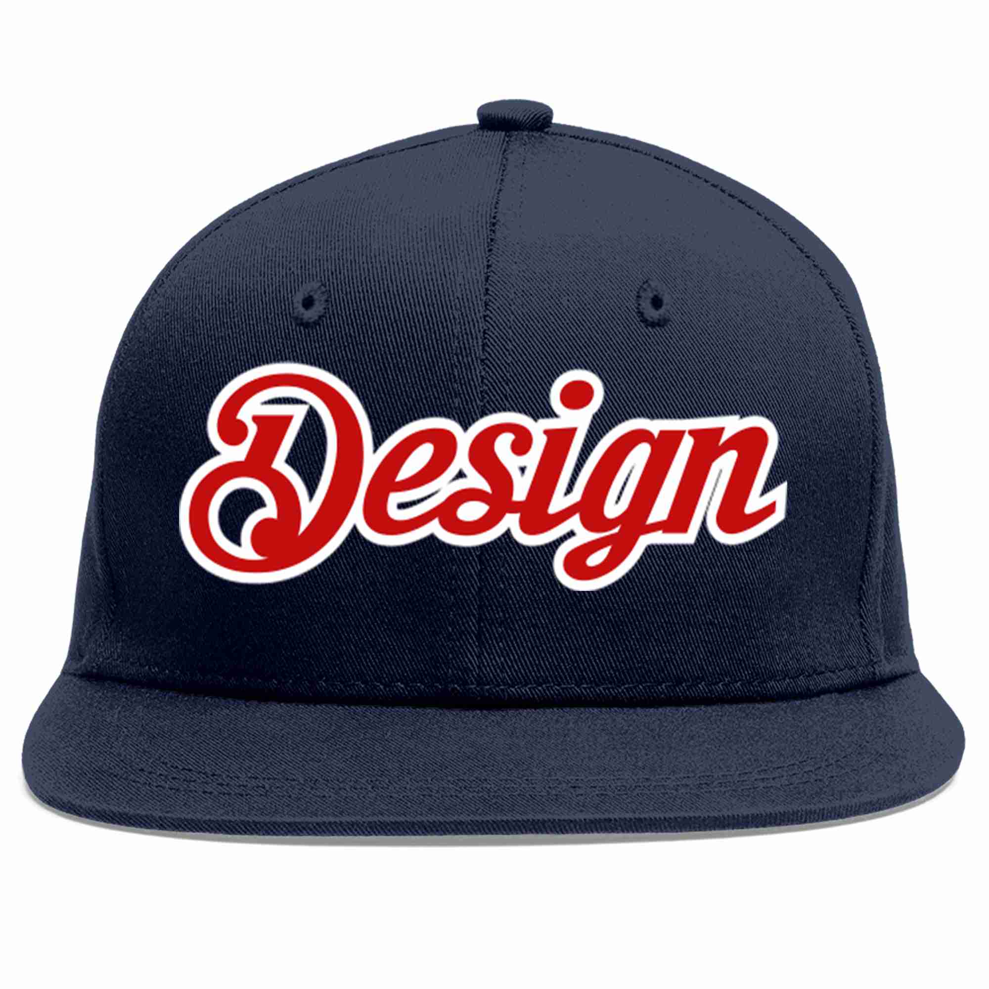 Custom Navy Red-White Flat Eaves Sport Baseball Cap Design for Men/Women/Youth