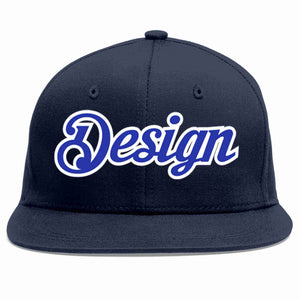 Conception personnalisée de casquette de baseball de sport à avant-toit plat bleu marine royal-blanc pour hommes/femmes/jeunes