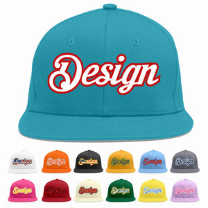 Custom Aqua White-Red Flat Eaves Sport Baseball Cap Design for Men/Women/Youth