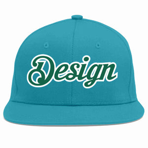 Custom Aqua Kelly Green-White Flat Eaves Sport Baseball Cap Design for Men/Women/Youth