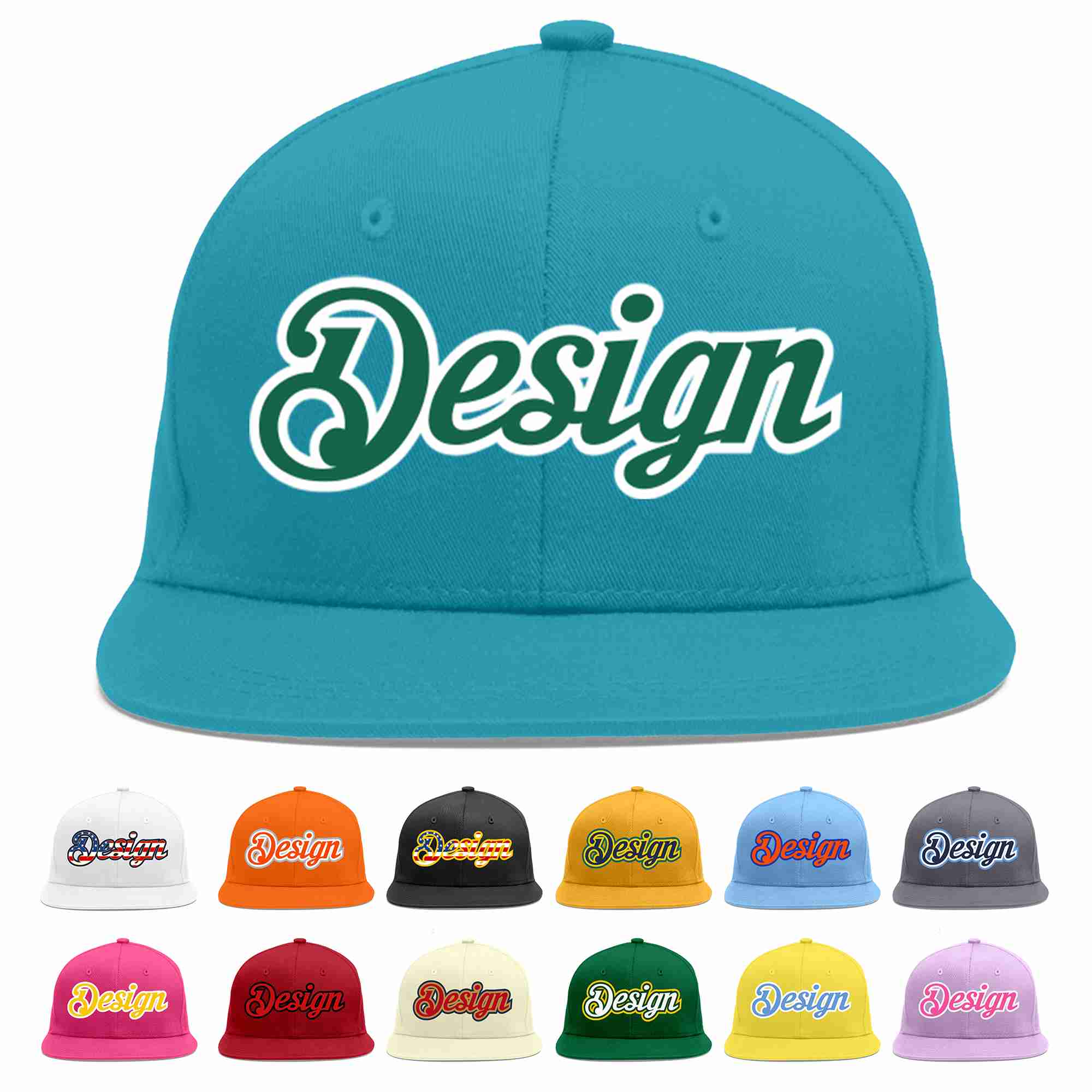 Casquette de baseball personnalisée Aqua Kelly vert-blanc avec avant-toit plat pour hommes/femmes/jeunes