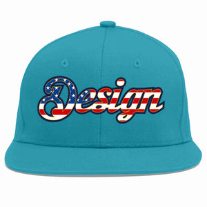 Custom Aqua Vintage USA Flag-Gold Flat Eaves Sport Baseball Cap Design for Men/Women/Youth