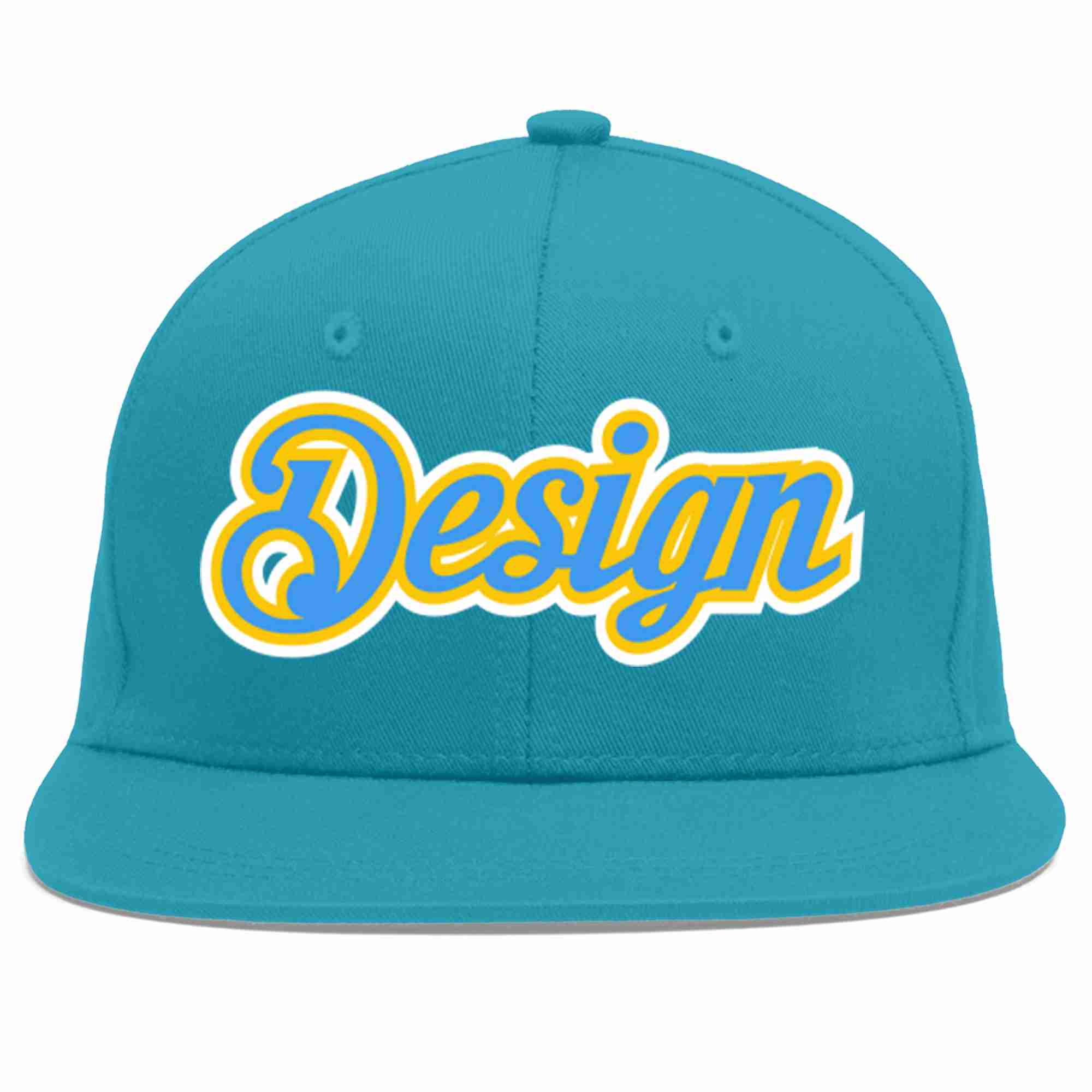 Casquette de baseball personnalisée Aqua Powder Blue-Gold Flat Eaves Sport pour hommes/femmes/jeunes