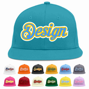 Casquette de baseball personnalisée Aqua Powder Blue-Gold Flat Eaves Sport pour hommes/femmes/jeunes