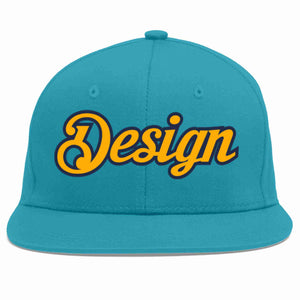 Conception personnalisée de casquette de baseball de sport à avant-toit plat jaune-marine pour hommes/femmes/jeunes