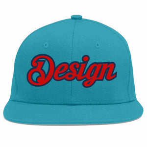 Custom Aqua Red-Navy Flat Eaves Sport Baseball Cap Design for Men/Women/Youth