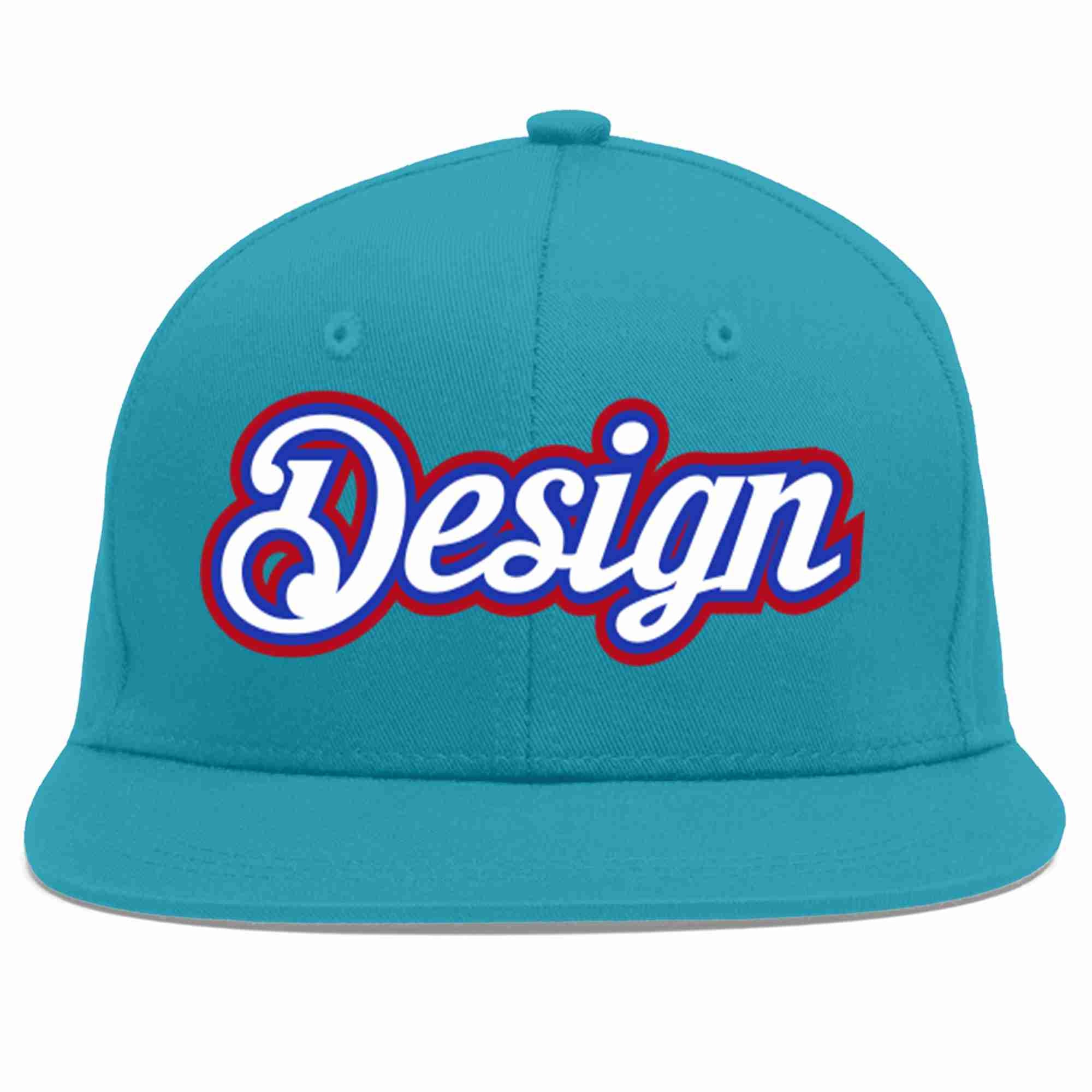 Casquette de baseball personnalisée Aqua White-Royal Flat Eaves Sport pour hommes/femmes/jeunes