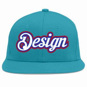 Custom Aqua White-Royal Flat Eaves Sport Baseball Cap Design for Men/Women/Youth