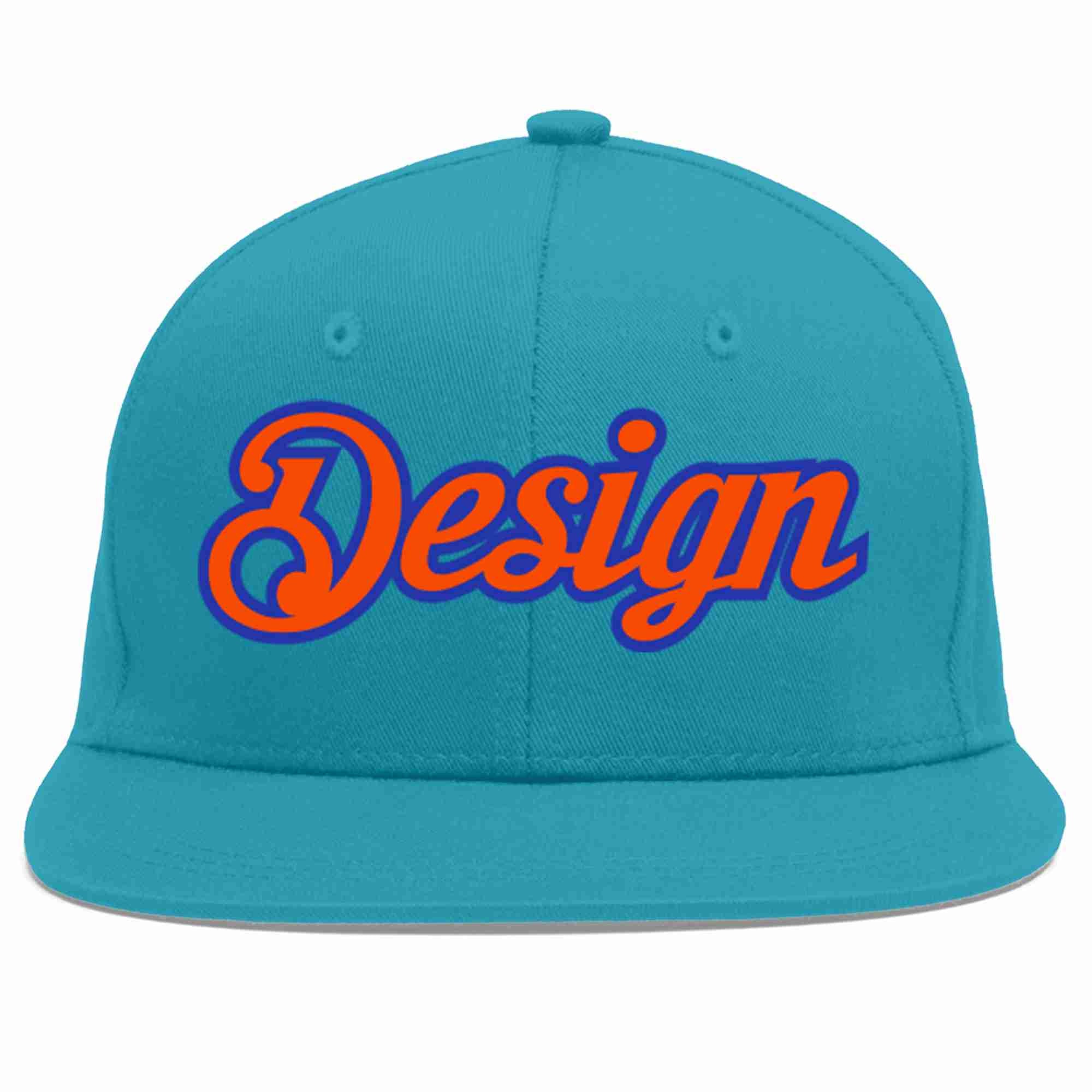 Casquette de baseball personnalisée Aqua Orange-Royal Flat Eaves Sport pour hommes/femmes/jeunes