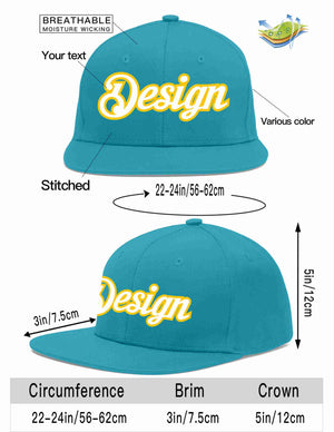 Custom Aqua White-Gold Flat Eaves Sport Baseball Cap Design for Men/Women/Youth