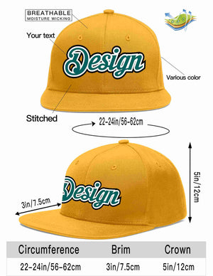 Custom Gold Aqua-White Flat Eaves Sport Baseball Cap Design for Men/Women/Youth