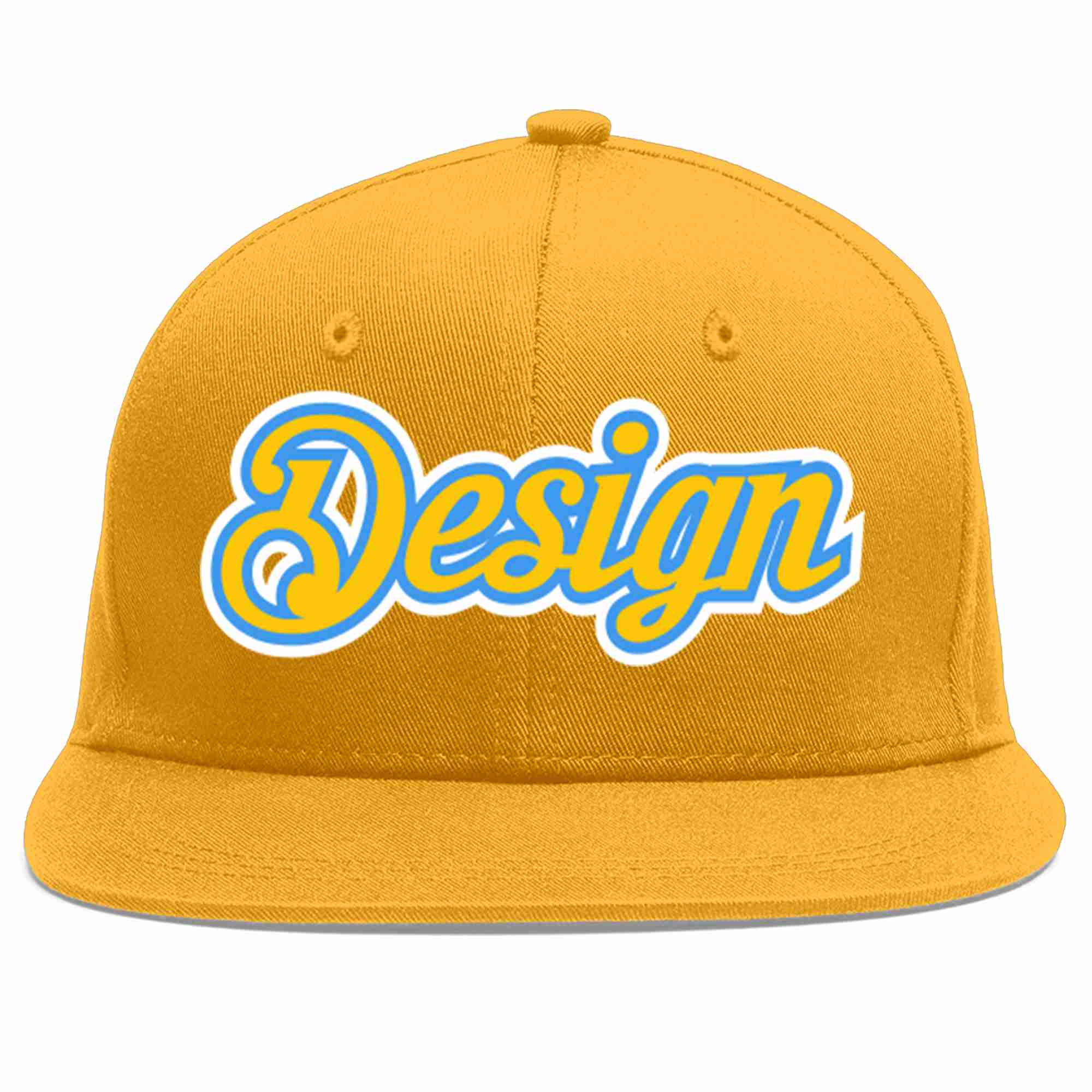 Conception personnalisée de casquette de baseball de sport à avant-toit plat bleu poudre d'or doré pour hommes/femmes/jeunes