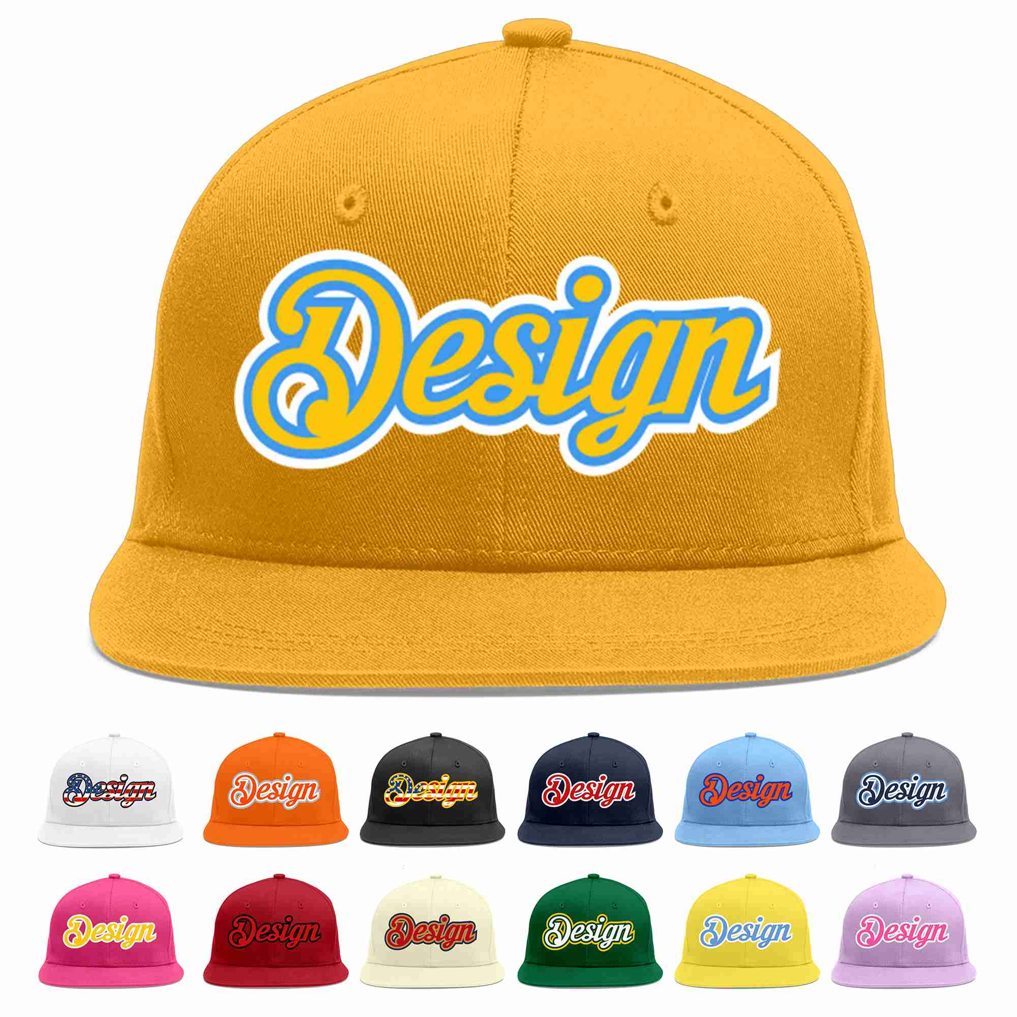 Custom Gold Gold-Powder Blue Flat Eaves Sport Baseball Cap Design for Men/Women/Youth