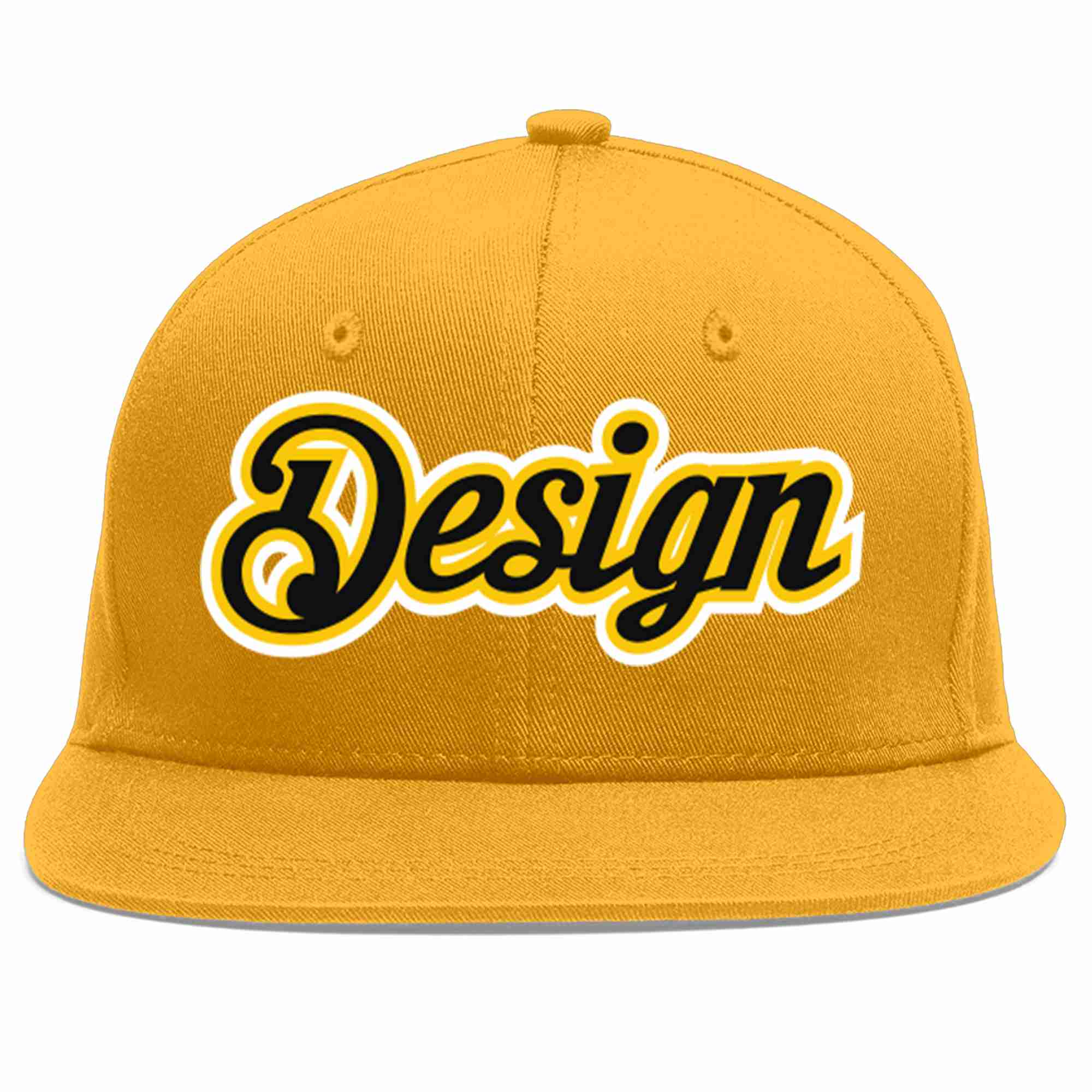 Custom Gold Black-Gold Flat Eaves Sport Baseball Cap Design for Men/Women/Youth