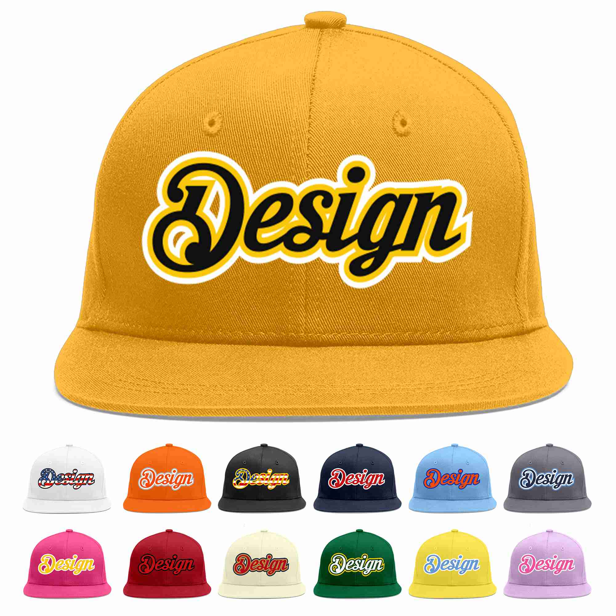 Custom Gold Black-Gold Flat Eaves Sport Baseball Cap Design for Men/Women/Youth