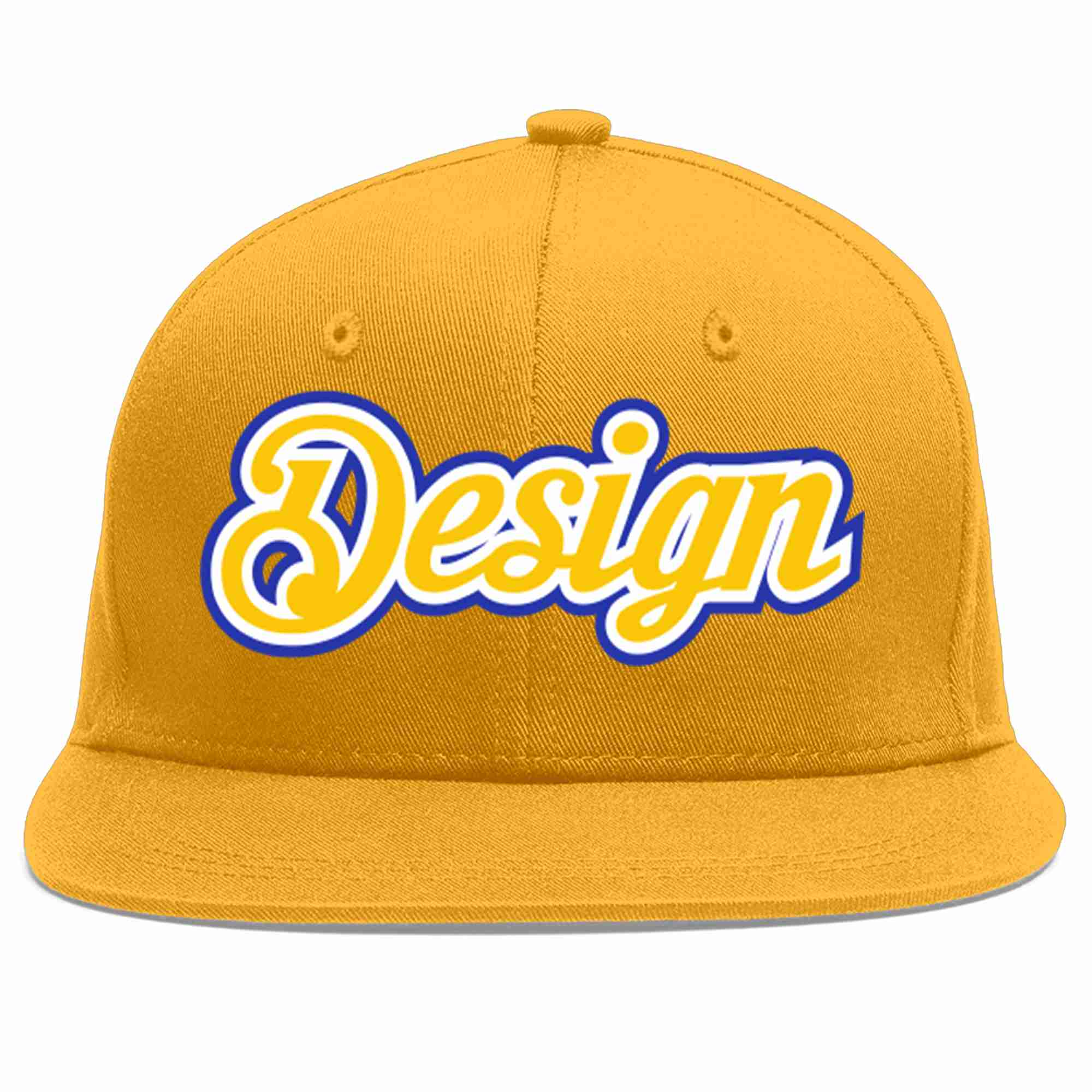 Custom Gold Gold-White Flat Eaves Sport Baseball Cap Design for Men/Women/Youth