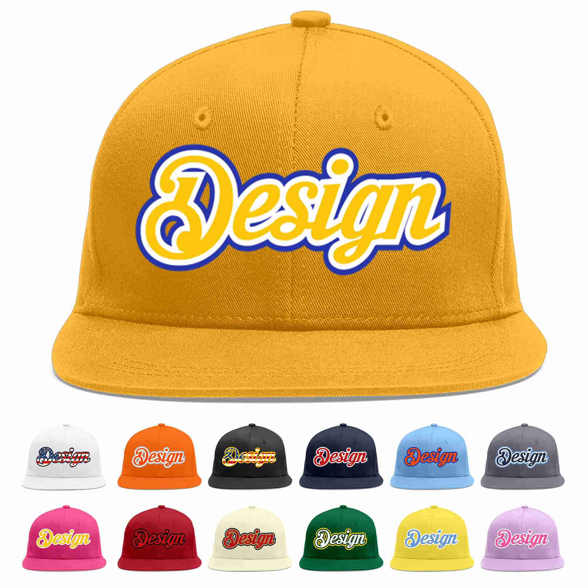 Custom Gold Gold-White Flat Eaves Sport Baseball Cap Design for Men/Women/Youth