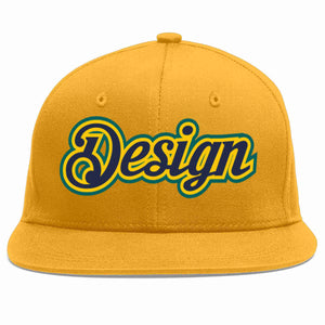 Custom Gold Navy-Gold Flat Eaves Sport Baseball Cap Design for Men/Women/Youth