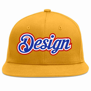 Custom Gold Royal-White Flat Eaves Sport Baseball Cap Design for Men/Women/Youth