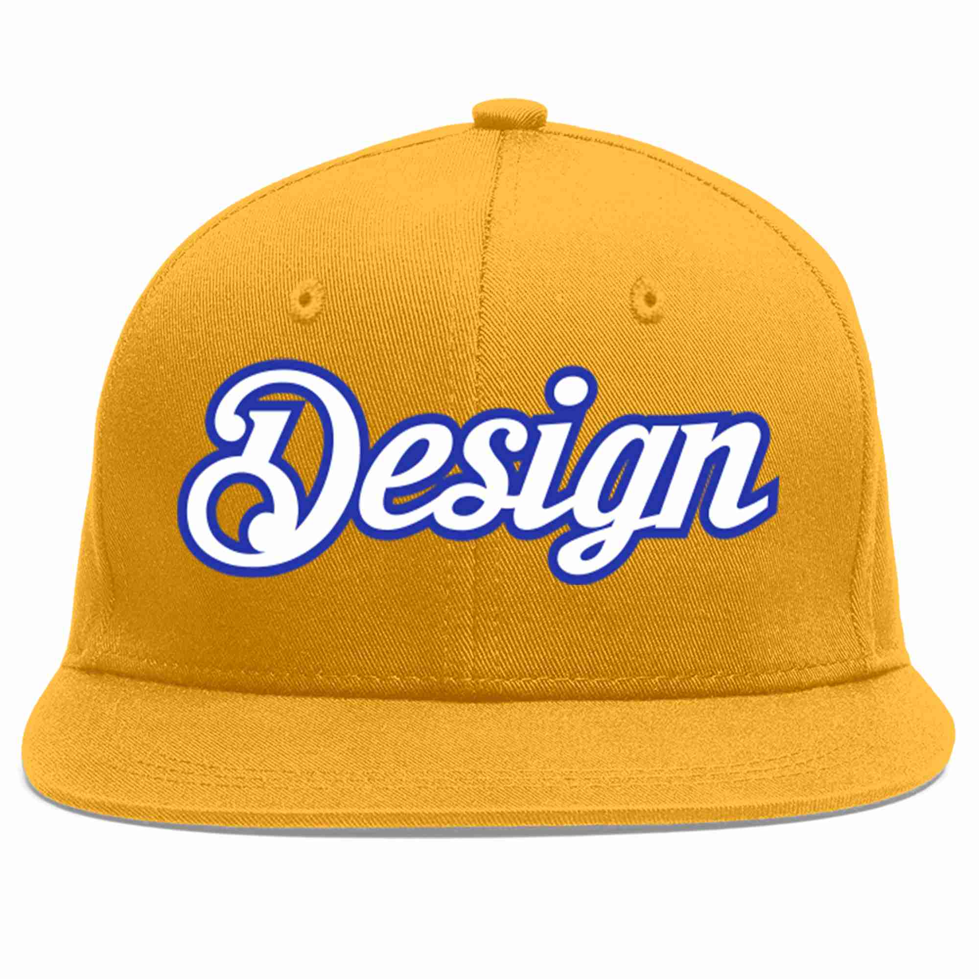 Custom Gold White-Royal Flat Eaves Sport Baseball Cap Design for Men/Women/Youth