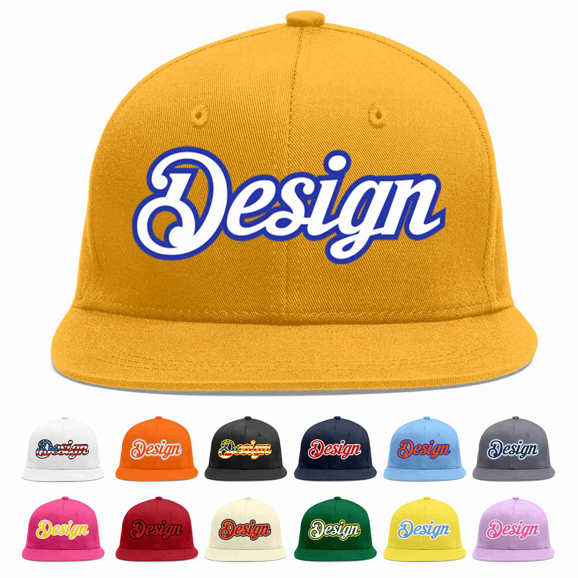 Custom Gold White-Royal Flat Eaves Sport Baseball Cap Design for Men/Women/Youth