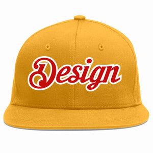 Custom Gold Red-White Flat Eaves Sport Baseball Cap Design for Men/Women/Youth