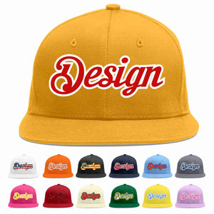 Custom Gold Red-White Flat Eaves Sport Baseball Cap Design for Men/Women/Youth