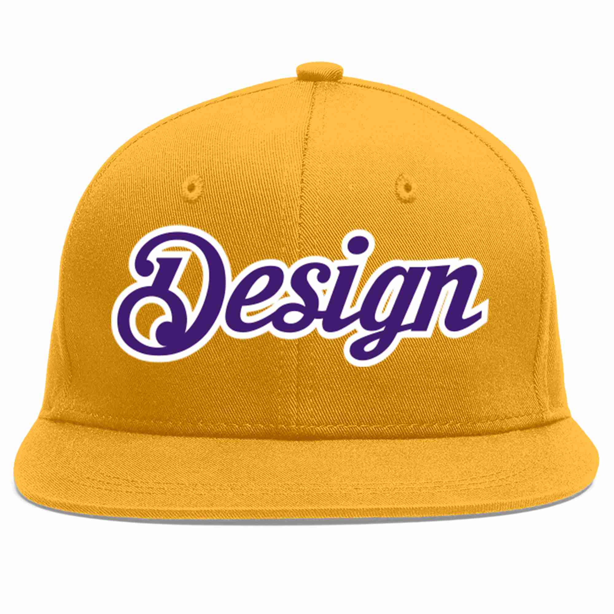 Conception personnalisée de casquette de baseball de sport à avant-toit plat violet-blanc doré pour hommes/femmes/jeunes