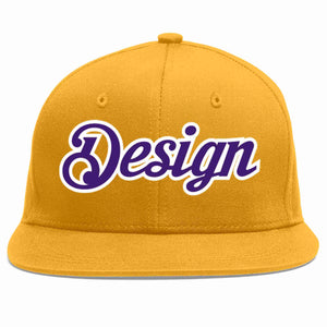 Custom Gold purple-White Flat Eaves Sport Baseball Cap Design for Men/Women/Youth