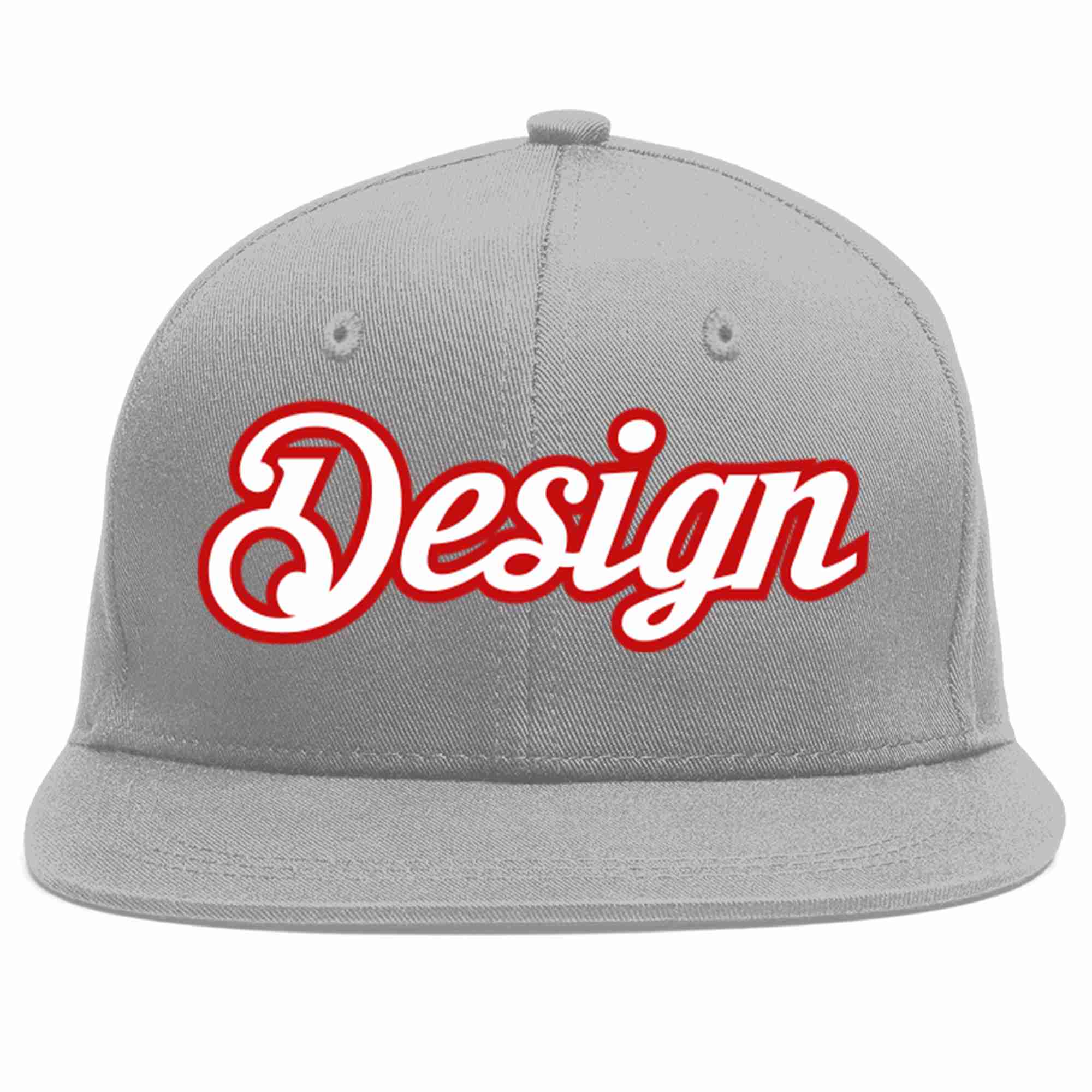 Custom Gray White-Red Flat Eaves Sport Baseball Cap Design for Men/Women/Youth