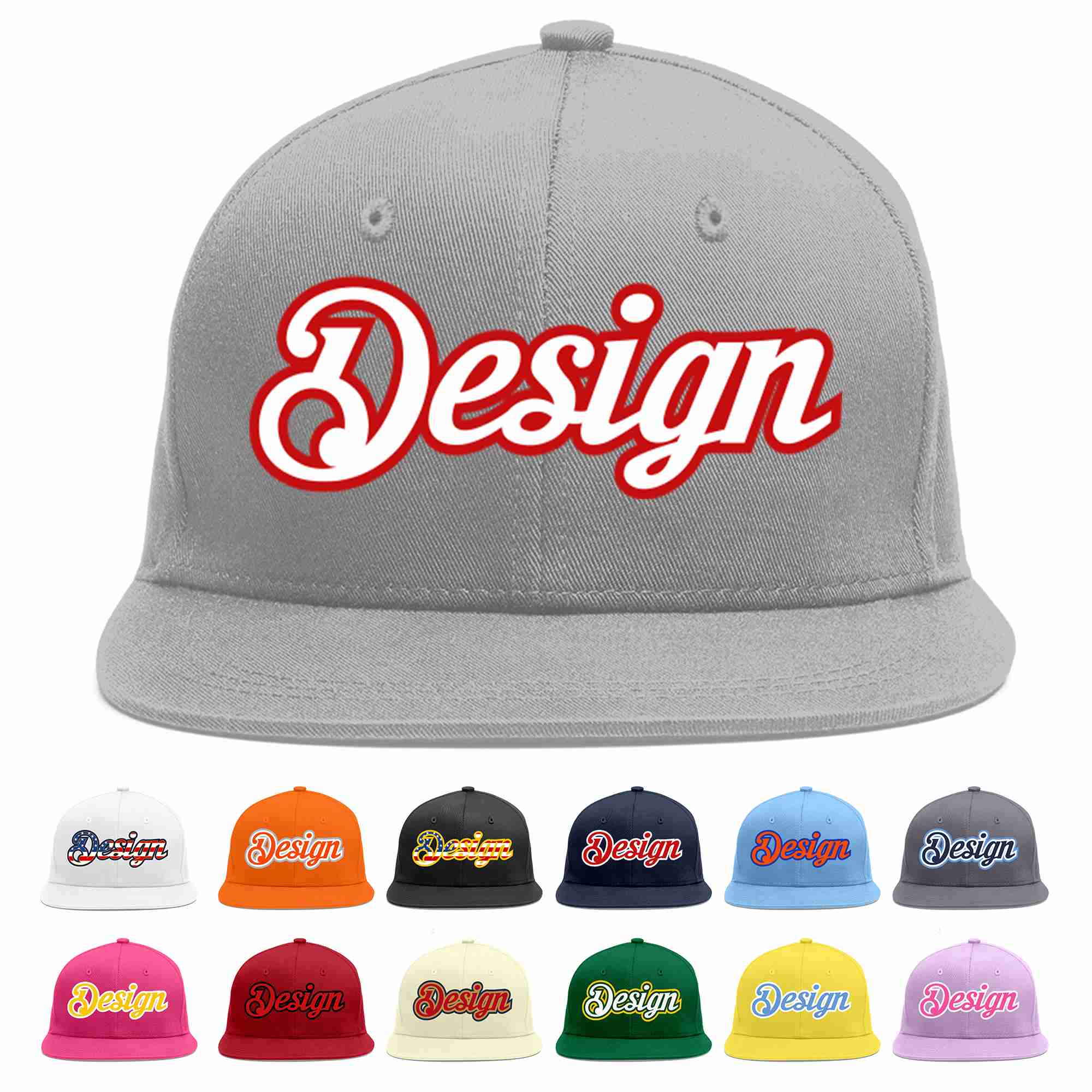 Custom Gray White-Red Flat Eaves Sport Baseball Cap Design for Men/Women/Youth