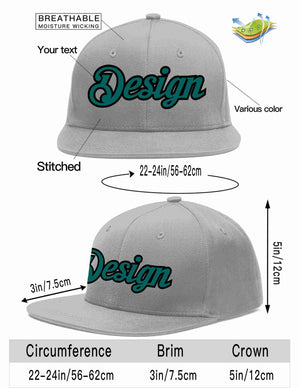 Custom Gray Aqua-Black Flat Eaves Sport Baseball Cap Design for Men/Women/Youth