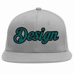 Custom Gray Aqua-Black Flat Eaves Sport Baseball Cap Design for Men/Women/Youth