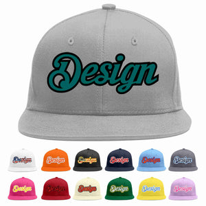 Custom Gray Aqua-Black Flat Eaves Sport Baseball Cap Design for Men/Women/Youth