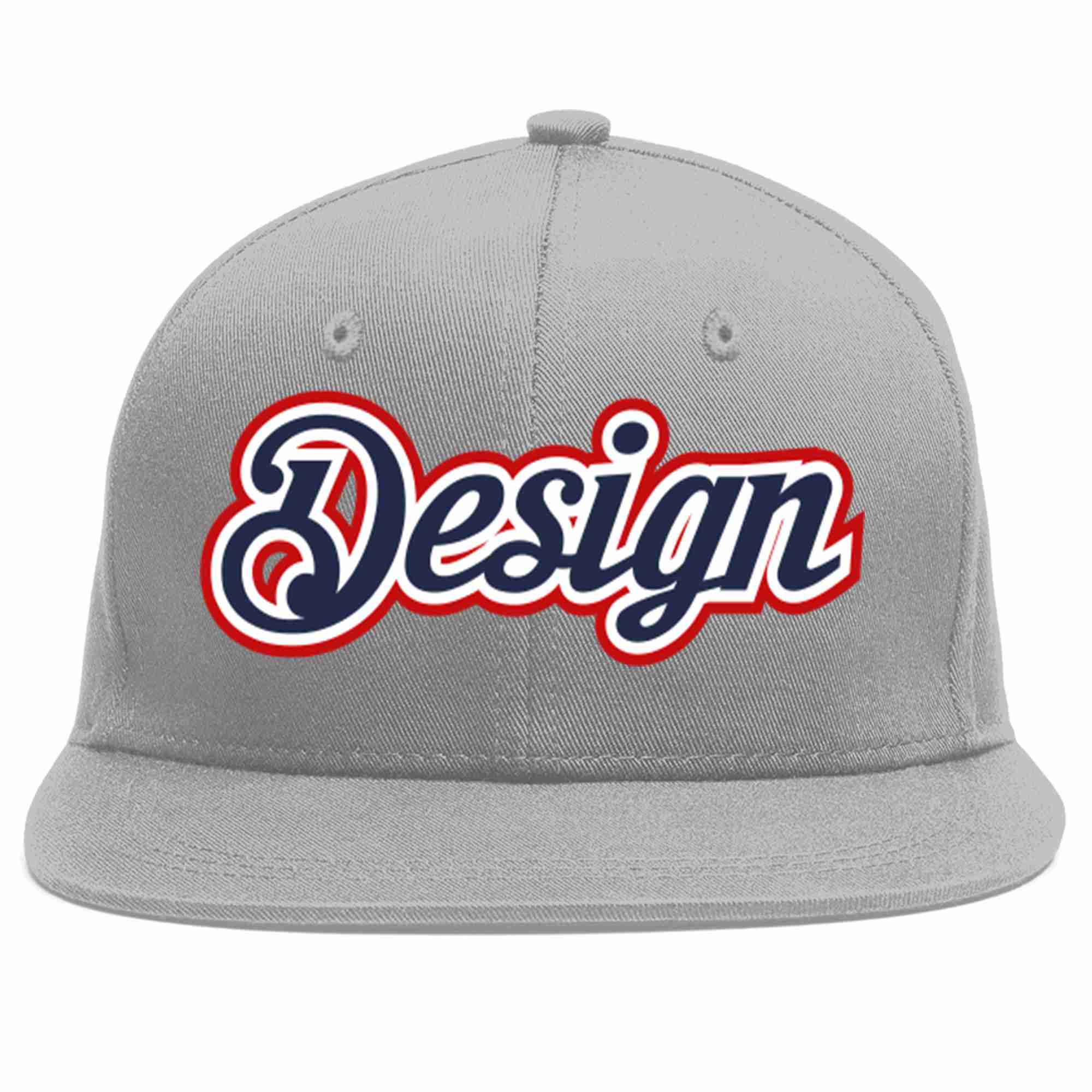 Custom Gray Navy-White Flat Eaves Sport Baseball Cap Design for Men/Women/Youth