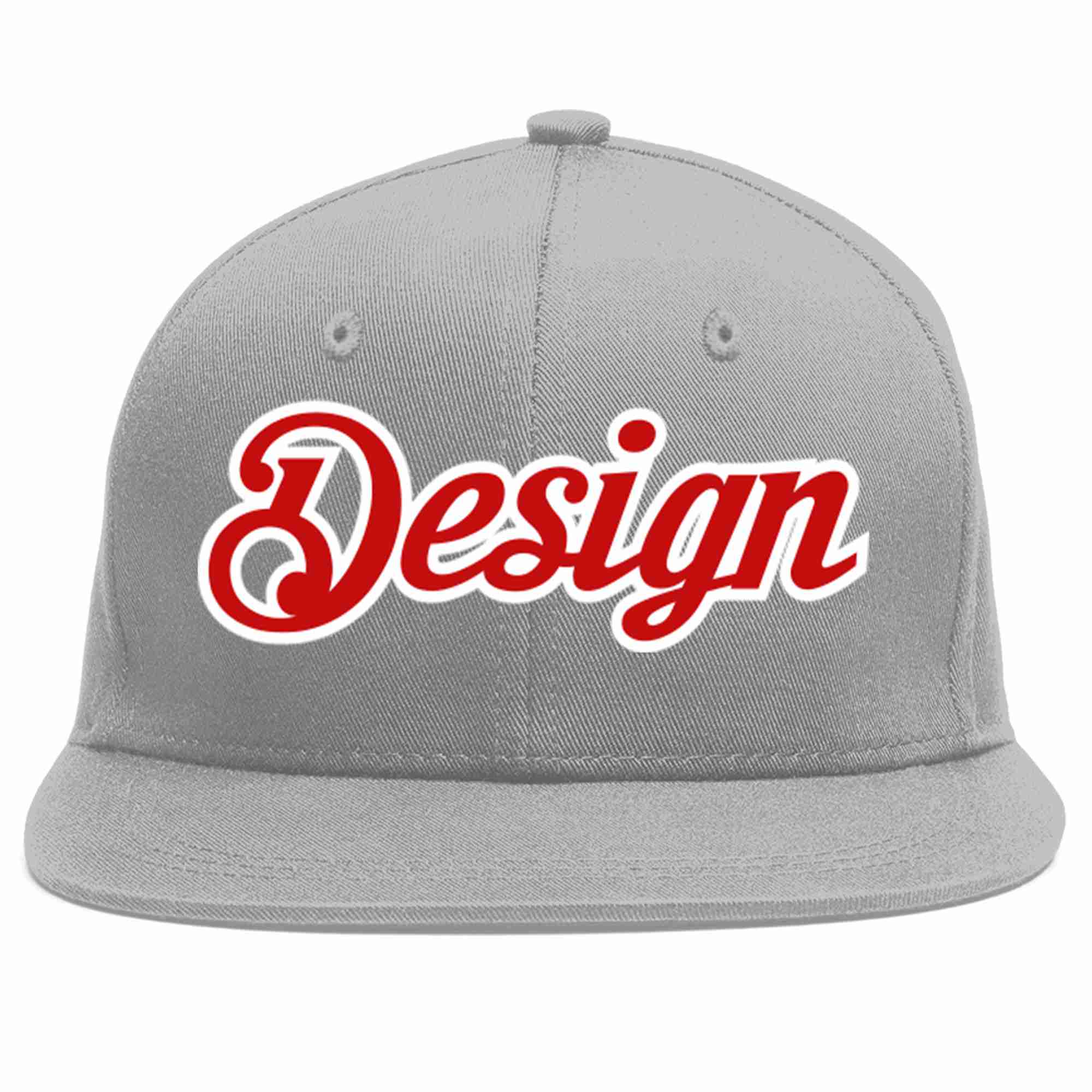 Custom Gray Red-White Flat Eaves Sport Baseball Cap Design for Men/Women/Youth