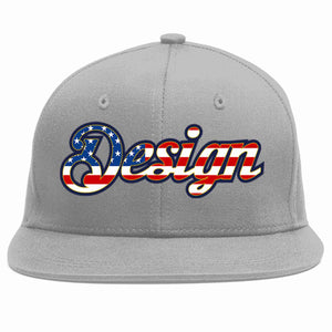 Custom Gray Vintage USA Flag-Gold Flat Eaves Sport Baseball Cap Design for Men/Women/Youth